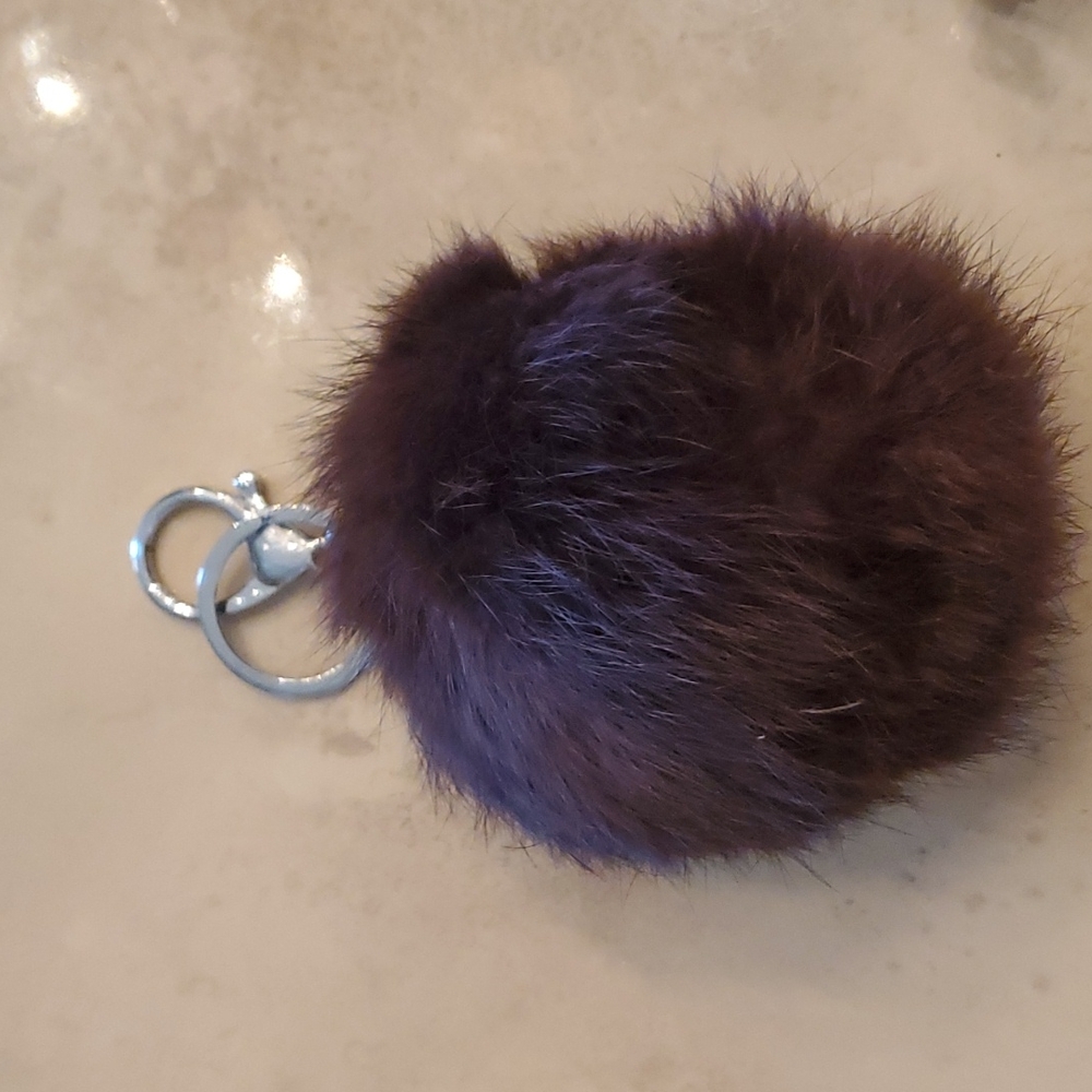 Authentic Chocolate Rabbit Fur Keychain nwot